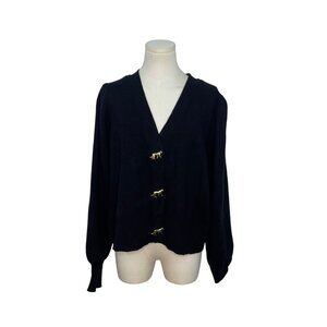 Crown & Ivy Women's Black Cardigan Sweater With Gold Leopard Buttons Sz XXL